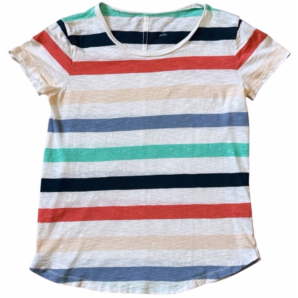 Caslon Beach Wear Striped Tee XS Multicolor Short Sleeve 100% Cotton Top T-Shirt